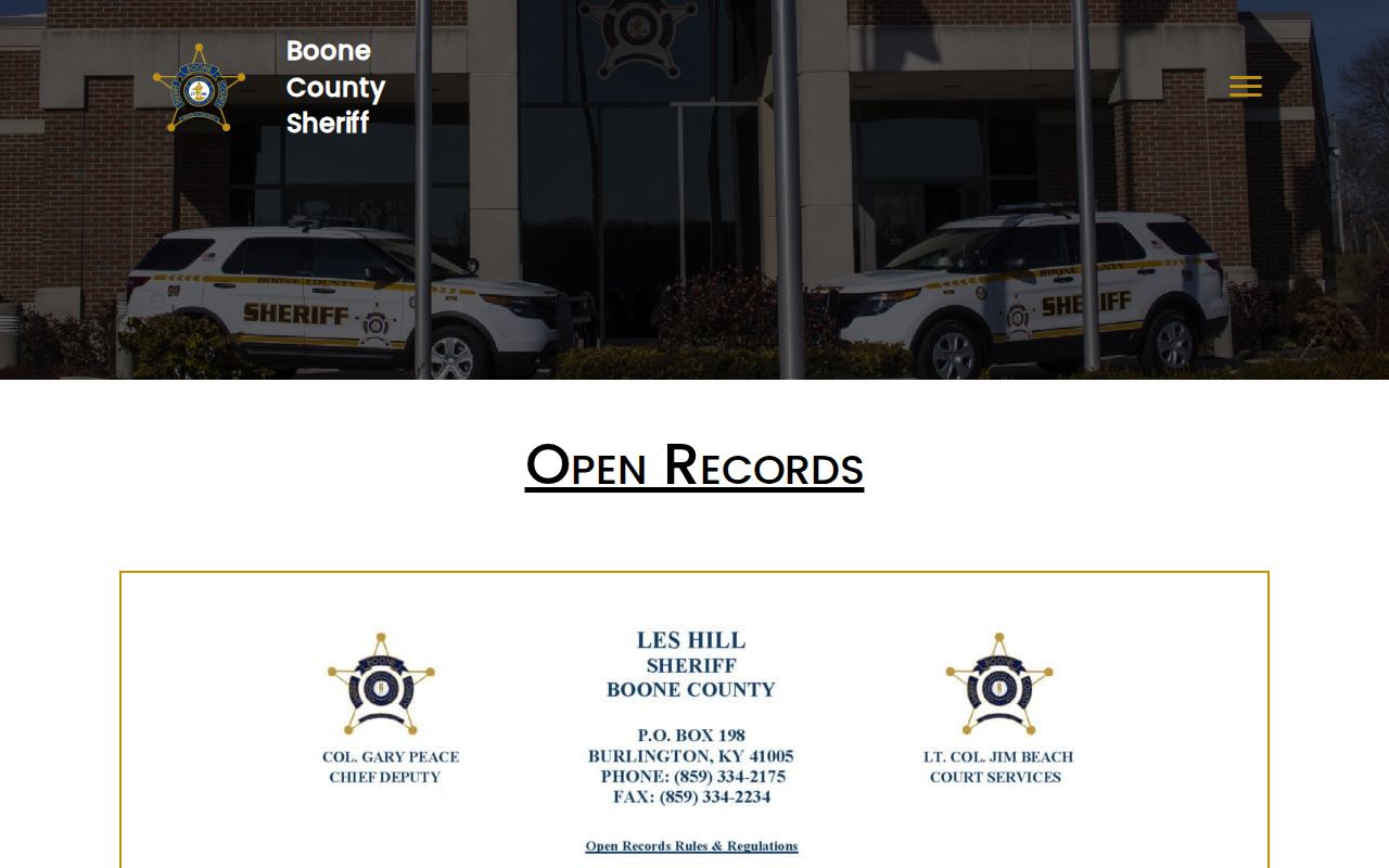 Boone County Sheriff official open records request webpage