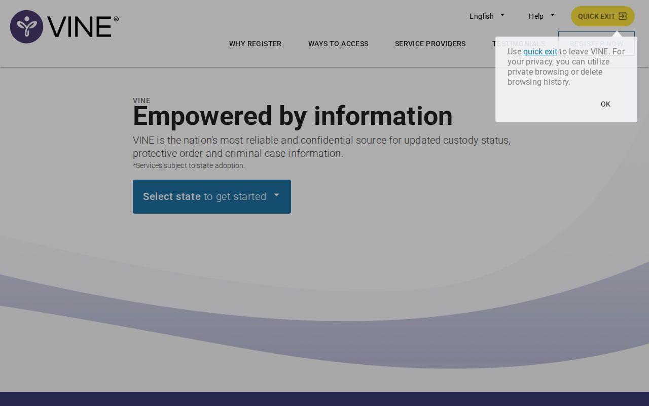 VINELink national custody search entry screen