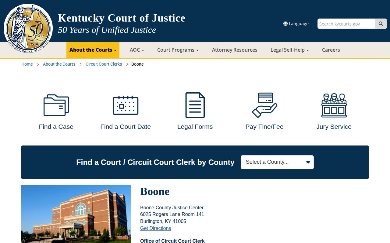 Official Boone County Court of Justice information page