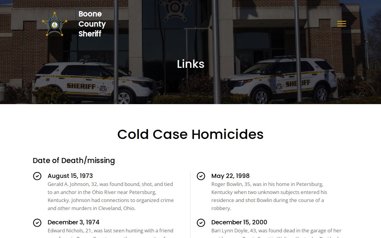 Boone County Sheriff official public agency links page