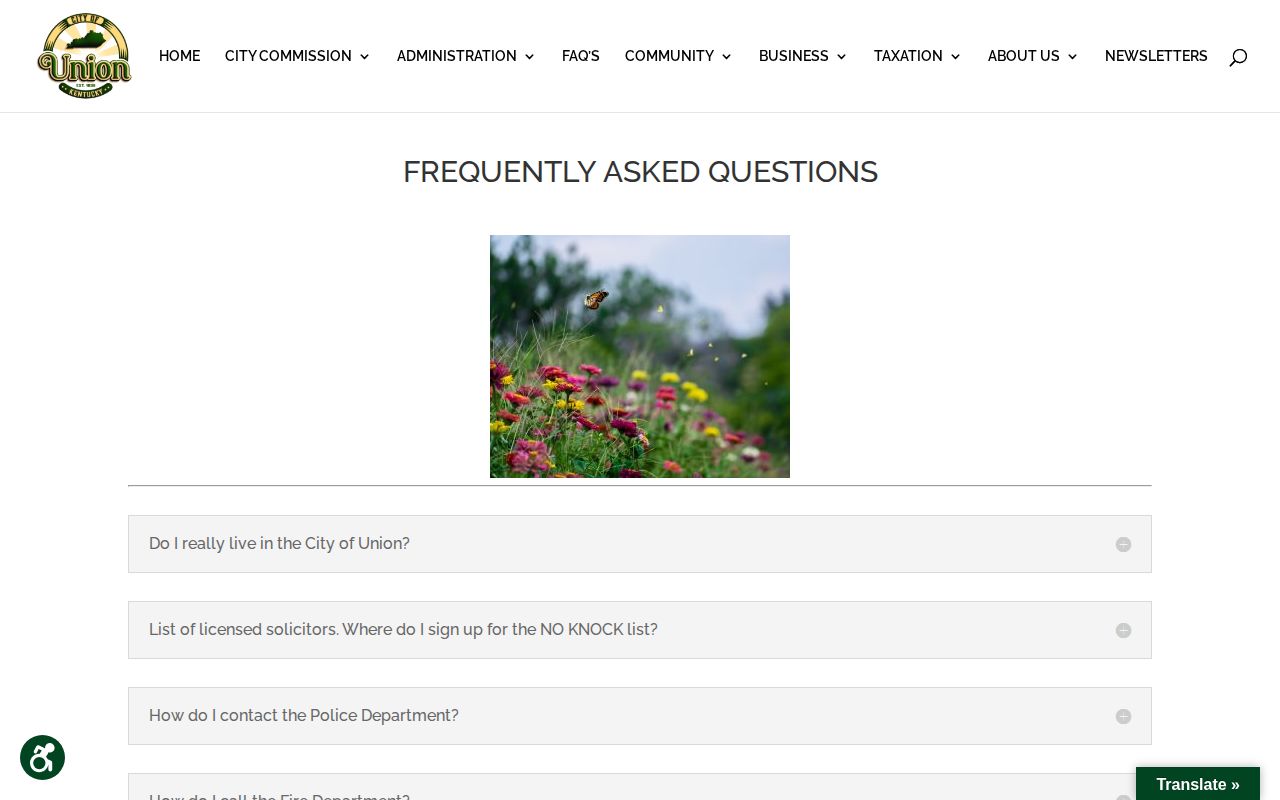 City of Union Kentucky citizen FAQ explaining police services