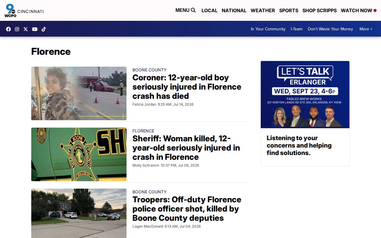 WCPO Florence and Boone County news section