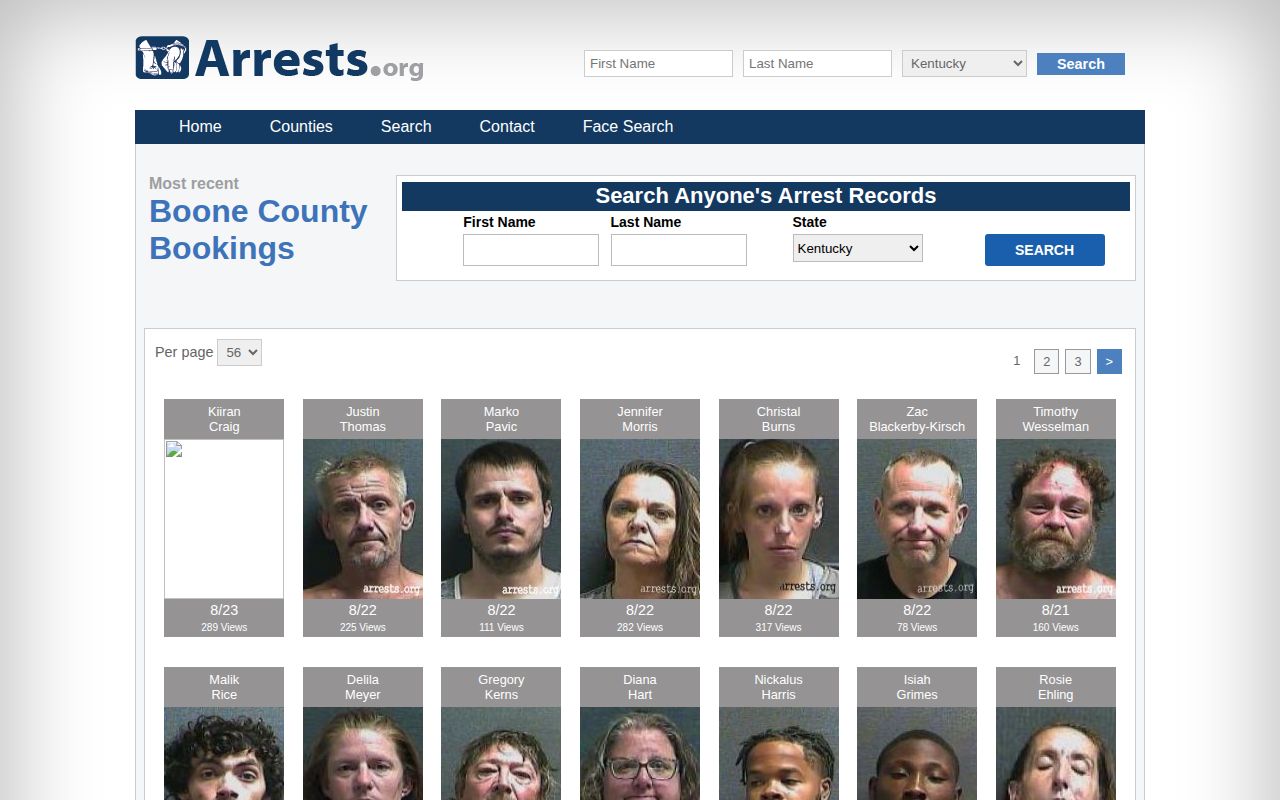 Unofficial Arrests.org Boone County search shown for source comparison